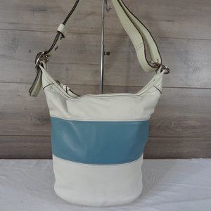 Coach F13357 White Blue Rugby Duffle Bucket Bag